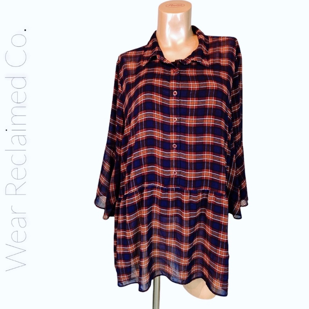 DC Jeans Ladies Plus-Size Plaid Babydoll Tunic Top 3X